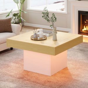 Table basse ModerneTable dappoint Carrée avec LEDMeuble de salon 70x70x40 cm Bois