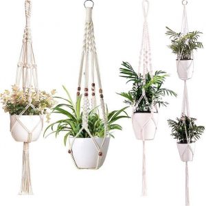 Suspension Plante Macram&eacute; Suspension Corde Plante Solide & Exquis Macram&eacute; Porte Pot - Corde de Coton -4 Jambes - Tiss&eacute;s &agrave; la