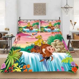 Le Roi Lion Parure de lit pour enfant avec housse de couette et taie doreiller - 3 pi&egrave;ces - 100 % microfibre 140x200cm[11897]