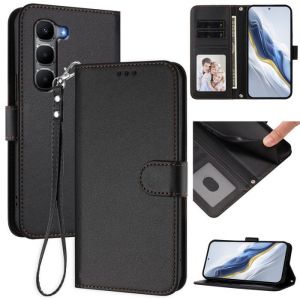 Coque Pour INFINIX HOT 60 4G - INFINIX HOT 60I 4G Housse de téléphone en cuir uni avec cadre 3 cartes - Noir blue COQUE TELEPHONE