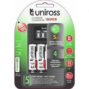 Chargeur de piles - UNIROSS - LCD Rapide - 4x AA 2100 Hybrio inclus - Ni‑MH AA/AAA 12V - Faible autod&eacute;charge