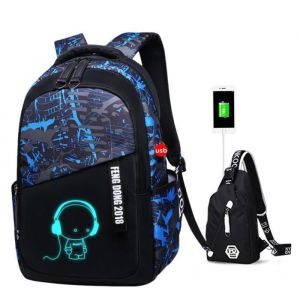 Sac a Dos Scolaire Grand Sac Ecole Garcon Trousse Lycee Cartable Garçon Primaire Camouflage Sac a Dos Enfant Lumineux 8-14 Ans