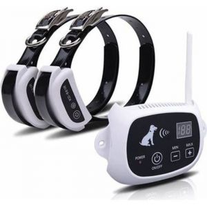 2 CHIENS &Eacute;lectrique Cl&ocirc;ture Anti-fugue sans Fil Syst&egrave;me &Eacute;metteur Collier Etanche Pour Chien Blanc+noir