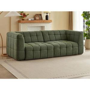 Canapé 3 places avec assise coulissante électrique en tissu texturé vert NELOSA