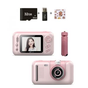 Appareil Photo Enfant 24 Pouces &Eacute;cran 4M Pixel Num&eacute;rique Cam&eacute;ra Avec Tr&eacute;pied 1080P Cam&eacute;scope Pour Filles 3 &agrave; 10 ans 32Go -Rose