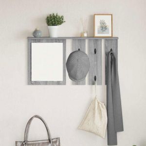 vidaXL Vestiaire mural Sonoma gris 85 cm avec miroir &eacute;tag&egrave;re et crochets &ndash; Meuble dentr&eacute;e