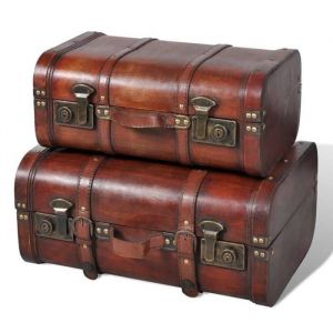 Coffre de Rangement en Bois Vintage 2 Pcs Marron Grand Coffre 45x31x20 cm et Petit 40x24x17 cm Coffre Tresor Ensemble de Coffre