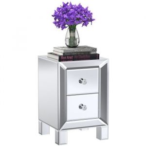 Table de chevet miroir - VIVOLILV - 2 tiroirs - Argent - Style contemporain - 30 x 30 x 48 cm