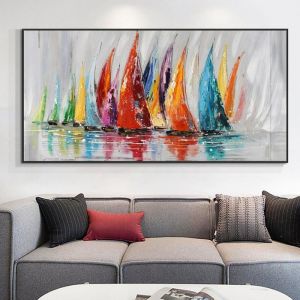 Color&eacute; Bateau &Agrave; Voile Peinture Illustration Grande Taille Toile Art Affiches et Gravures Moderne Mur Art Pour Salon D&eacute;cor 60x120 cm