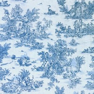 Tissu au m&egrave;tre - LB - Toile de jouy Mini Pastorale - 100% coton - Largeur 1m60 - Bleu