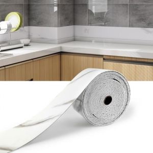 10cm*10 m Frise Murale AdhesivePlinthe PVC Bande Etancheite AutocollanteFrise Papier Peint Joint Plan de Travail pour Cuisine