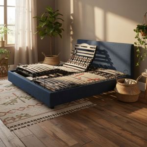 Lit &eacute;lectrique de relaxation en 5 plans de couchage 90x200 Pl&eacute;nitude Bleu &Eacute;g&eacute;en - Bleu chin&eacute; - Garantie 5 ans - Someo