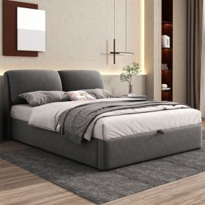 Lit coffre 140 x 190 cm avec sommier lit hydraulique avec tiroirs de rangement lit double avec tête de lit velours gris