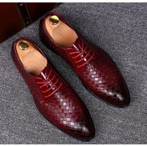 Mocassin homme en cuir PU - Chaussure de ville bordeaux - Mariage et cérémonie - Derby pour costume garçon