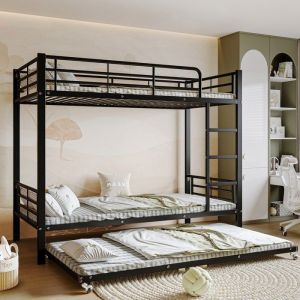 Lit superposé 90x200cm + 90x190cm lit enfant avec lit gigogne lit supérieur avec quatre barrières de sécurité - noir