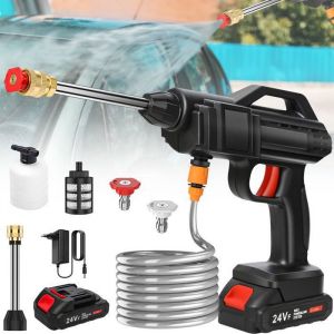 Nettoyeur haute pression sans fil 21V 600W 22-30bar 4L/min tuyau 5m autonomie 40min portable pour voiture/jardin
