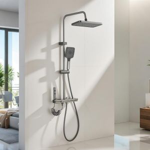 Colonne de DoucheSyst&egrave;me de Douche Affichage Num&eacute;rique LED Syst&egrave;me de Douche &agrave; Effet Pluie  Hauteur R&eacute;glable (Gris)