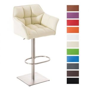 CLP Tabouret de bar DAMASO avec dossier accoudoirs support en m&eacute;tal r&eacute;glable 58 - 83 cm si&egrave;ge pivotant 88 cm Cr&egrave;me