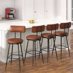 Lot de 4 Tabouret de Bar avec dossier en cuir synth&eacute;tique Modernes  Avec dossier et structure en m&eacute;tal Marron