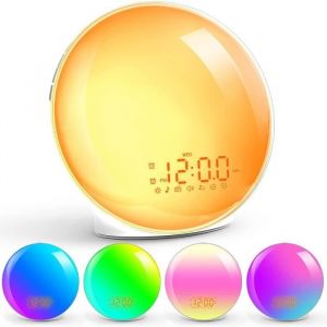 ChangM Réveil Lumière Lampe de Réveil Tactile Contrôle Radio FM/Snooze/Sunrise/Sunset/ 2 Réveils/ 7 Couleurs