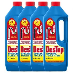 Déboucheur spécial toilettes - DESTOP - Lot de 4 - Gel épais - Efficace sur bouchons organiques - 1L