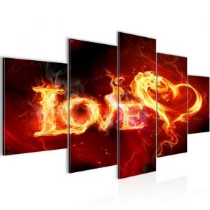 Runa art Tableau D&eacute;coration Murale Love C&oelig;ur Feu 200x100 cm - 5 Panneaux Deco Toile Pr&ecirc;t &agrave; Accrocher 101651a