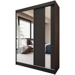 Armoire &agrave; portes coulissantes Gaja largeur 150 cm noir avec miroir