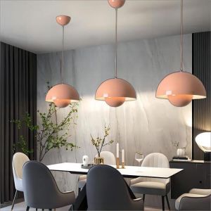 WOTTES Lustre Suspension Luminaire Moderne Style Scandinave 23*16CM Conception Lustre Pod E27 M&eacute;tal rose-orange 3pcs pour Cuisine
