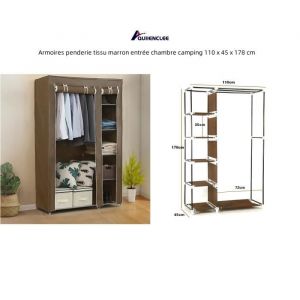 Armoire penderie tissu marron QUIIENCLEE pour entr&eacute;e chambre camping 110 x 45 x 178 cm
