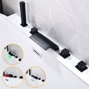 Robinet de baignoire à 5 trous à LED Robinetterie de Salle de Bain en alliage de zinc pour tuyaux de 1/2 - kit complet