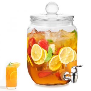 Bouteille INSOUR en Verre avec Robinet - 11.5x15x27cm  Distributeur de Boissons Idéal pour Préparation de Liqueurs Cocktails 3L