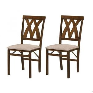 Chaises de Salle à Manger Lot de 2 - RELAX4LIFE - Conception Pliable - Dossier à Lattes - Siège Rembourré - Charge 150KG - Noyer