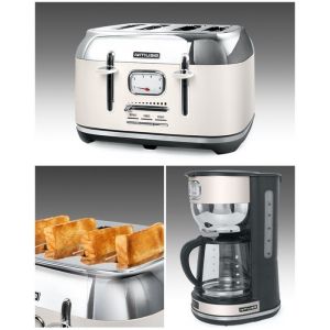 Cafeti&egrave;re et Bouilloire - R&eacute;tro Vintage - Beige - 10 Tasses - 1.4L - 2200W + Grille-Pain 4 Fentes