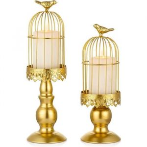 Bougeoirs Chandelier &agrave; Cage &agrave; Oiseaux Vintage Decorative Mariage Chandeliers Bougoire D&eacute;coratifs pour Tables de Mariage Gold2pcs