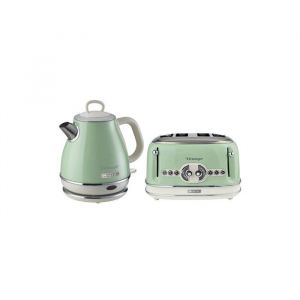 Pack ARIETE Bouilloire Electrique 1L Sans Fil 1630W + Grille-pain 4 Fentes 1600W  Vert Rétro