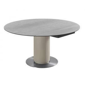 Table extensible ronde 90 &agrave; 150 cm en c&eacute;ramique gris pied central - PIVO Meubletmoi