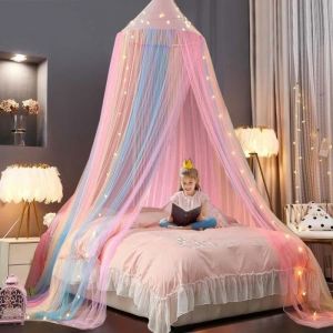 Princesse Baldaquin de lit Arc-en-CielCiel de lit Arc-en-Ciel pour d&eacute;coration de Chambre Fille Tente de Jeu f&eacute;&eacute;rique pour Chambre