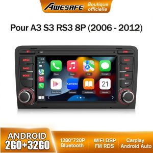 AWESAFE Autoradio Android 13 pour Audi A3 8P/S3/RS3/Sportback 2Go+32Go avec 7 Écran Tactile Carplay Android Auto GPS WiFi FM