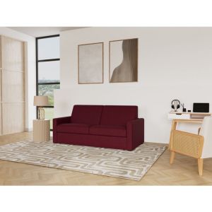 Julia - canap&eacute; 3 places convertible express couchage quotidien 140 cm matelas 18 cm en tissu - Prune