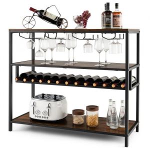 COSTWAY Étagère à Vin pour 13 Bouteilles Porte-Bouteille Industriel avec 4 Rangées Porte-Verres Casier à Vin pour Cuisine Bar Cave