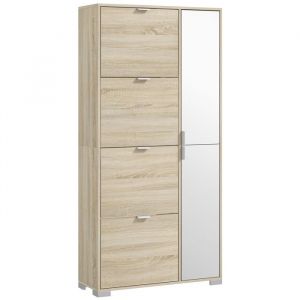Meuble à chaussures - HOMCOM - avec 4 abattants 2 placards et façades miroir pour 16 paires de chaussures meuble dentrée