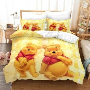 Parure de lit Winnie lourson 3 pi&egrave;ces - Avec housse de couette et 2 taies doreiller - En microfibre - Impression 140x200cm[8736]
