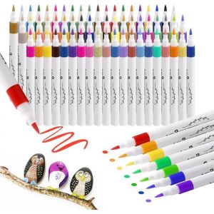 Tooli Art Lot de 63 stylos de peinture acrylique pour pierre stylos acryliques imperméables marqueurs colorés à base deau
