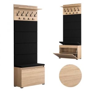 Porte-Manteau avec Armoire à Chaussures LOVA - Meuble d’Entrée avec Banc - 9 Crochets et Coffre - 200x80x36 cm - Chêne de Sonoma