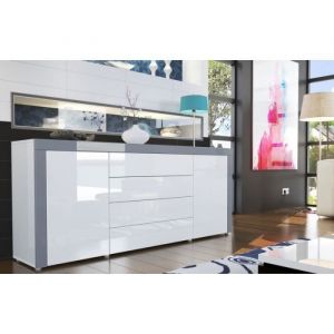 Buffet design laqué blanc - MARQUE - Modèle - Blanc - Gris