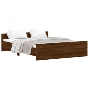 Cadre de lit - AKOZON - 160x200 cm - Chêne marron - Bois massif - Design contemporain