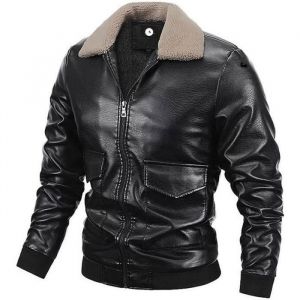 Veste en cuir pour Homme - ITEM - Mode Multi-poche Revers Hiver Chaud - Noir - PU