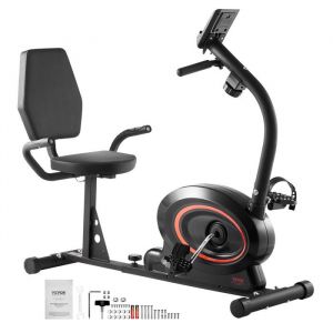 Vélo d’Appartement Semi-Allongé-VEVOR-Siège Confortable LCD et Volant dInertie Lourd-pour Fitness à Domicile