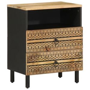 vidaXL Table de chevet noir 50x33x62 cm bois de manguier massif brut armoire de lit meuble de chambre &agrave; coucher table de 4018638