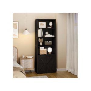 Biblioth&egrave;que &Eacute;tag&egrave;re Colonne avec 4 Casiers Ouverts et 2 portes Meuble de Rangement Multifonctionnel 60x30x181 cm Noir